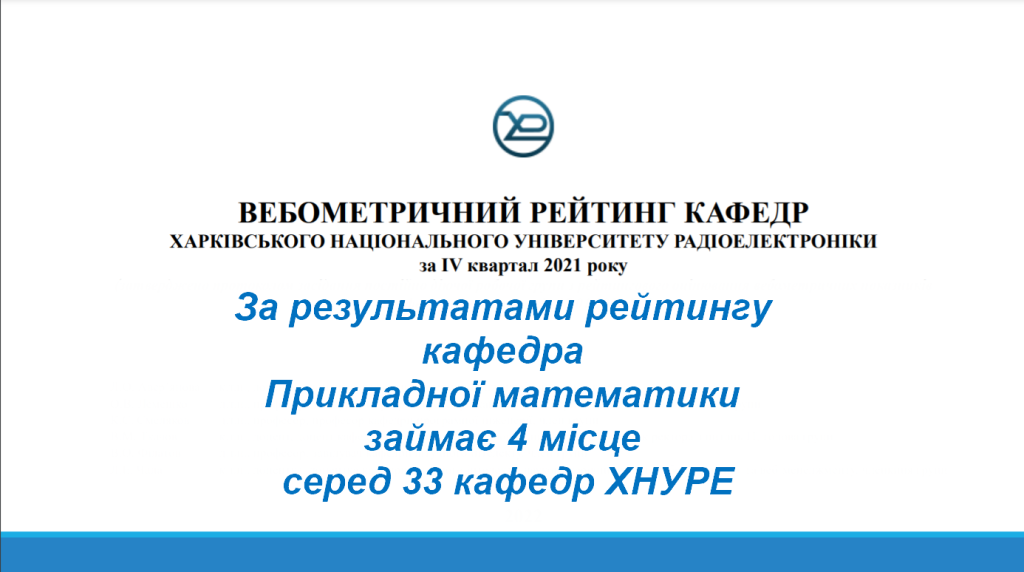 Результати вебометричного рейтингу кафедр ХНУРЕ