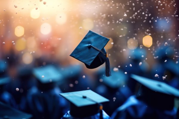 Graduation greeting background. Illustration AI Generative
